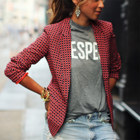 Fashion The New Thin Ladies Red Plaid Long Sleeve Lapel Small Outwear Slim One Button Outerwear Blazers