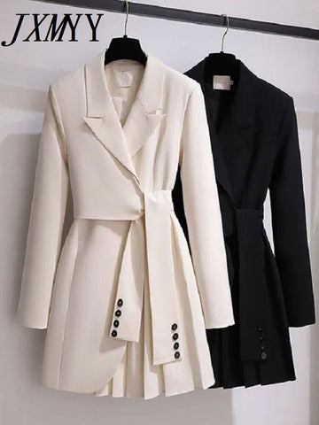 Trench Coat Dress Women 2023 Spring Autumn Windbreaker Coat Female Oversize 4XL Black White Belt Blazer Vintage