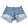Trend Sexy Women Tassel Low Rise Waist Short Zipper Open Crotch Denim Booty Jeans Shorts Plus Size 2022
