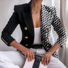 Turn-Down Collar Women Blazer Print Double Breasted Autumn Winter Lapel Long Sleeve Slim Suits Jacket for Office