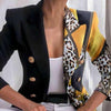 Turn-Down Collar Women Blazer Print Double Breasted Autumn Winter Lapel Long Sleeve Slim Suits Jacket for Office