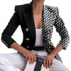 Turn-Down Collar Women Blazer Print Double Breasted Autumn Winter Lapel Long Sleeve Slim Suits Jacket for Office