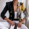 Turn-Down Collar Women Blazer Print Double Breasted Autumn Winter Lapel Long Sleeve Slim Suits Jacket for Office