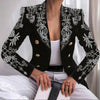 Turn-Down Collar Women Blazer Print Double Breasted Autumn Winter Lapel Long Sleeve Slim Suits Jacket for Office