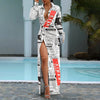 Turn-down Collar Maxi Dress Elegant Newspaper Printed Women Shirt Dress Sexy High Slit Long Sleeve Party Dress Vestidos