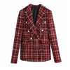 Tweed Plaid Blazer Suit Two Piece Set 2023 Women Double Breasted Casual Office Blazer High Waist Mini Skirt Suits Slim
