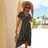 V Neck Floral Midi Dress Women Chiffon Ruffle Sundress Summer Short Sleeve Split Dress Female High Waist Beach Dress