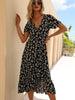 V Neck Floral Midi Dress Women Chiffon Ruffle Sundress Summer Short Sleeve Split Dress Female High Waist Beach Dress