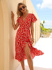 V Neck Floral Midi Dress Women Chiffon Ruffle Sundress Summer Short Sleeve Split Dress Female High Waist Beach Dress