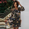 V-neck Long Sleeve Chiffon Floral Print Dress Casual Lace Up High Waist Beachwear Loose Temperamt Commute Mini Dress