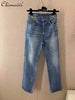 Wash Jeans High Waist Slimming Metal Chain Decorative Trousers 2022 Spring/Autumn Distressed Retro Straight-Leg Pants