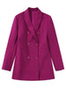 Wine Red Double Breasted Blazer Coat Women Office Casual Long Sleeve Pockets Female Outerwear Chic Veste Femme