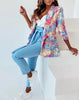 Woman Blazer 2023 Spring Allover Print Shawl Collar Flap Detail Elegant Long Sleeve Work Blazer
