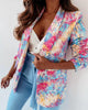 Woman Blazer 2023 Spring Allover Print Shawl Collar Flap Detail Elegant Long Sleeve Work Blazer