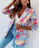 Woman Blazer 2023 Spring Allover Print Shawl Collar Flap Detail Elegant Long Sleeve Work Blazer