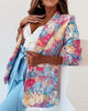 Woman Blazer 2023 Spring Allover Print Shawl Collar Flap Detail Elegant Long Sleeve Work Blazer
