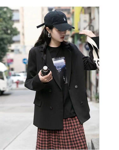 Woman Blazer 2023 Vintage Double Breasted Long Sleeve Pocket Korean Women Jacket Casual Street Pink Blazer Mujer