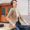 Woman Slim Yellow Black Plaid Blazer  Female Autumn Winter Outwear Casual Single Button Jackets Coat Traje