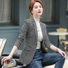 Woman Slim Yellow Black Plaid Blazer  Female Autumn Winter Outwear Casual Single Button Jackets Coat