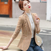 Woman Slim Yellow Black Plaid Blazer  Female Autumn Winter Outwear Casual Single Button Jackets Coat Traje