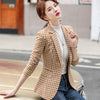 Woman Slim Yellow Black Plaid Blazer  Female Autumn Winter Outwear Casual Single Button Jackets Coat