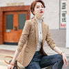 Woman Slim Yellow Black Plaid Blazer  Female Autumn Winter Outwear Casual Single Button Jackets Coat