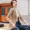 Woman Slim Yellow Black Plaid Blazer  Female Autumn Winter Outwear Casual Single Button Jackets Coat