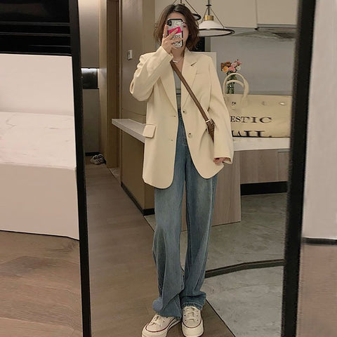 Women 2023 Solid Color Long Sleeve Korean Style Loose Blazer Female Office Ladies Work Casual Outwear Z10