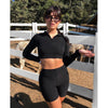 Women 2Pcs Tracksuit Sweatshirt Casual Sporting Suit Set Slim Fit Long Sleeve Crop Top High Waist Short Clothes Sets