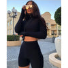 Women 2Pcs Tracksuit Sweatshirt Casual Sporting Suit Set Slim Fit Long Sleeve Crop Top High Waist Short Clothes Sets
