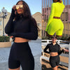 Women 2Pcs Tracksuit Sweatshirt Casual Sporting Suit Set Slim Fit Long Sleeve Crop Top High Waist Short Clothes Sets