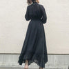 Women Black Dress Long Sleeve Ruffle A Line High Waisted Female Korean One Piece Sweet Office Lady Spring Maxi Dress