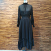 Women Black Dress Long Sleeve Ruffle A Line High Waisted Female Korean One Piece Sweet Office Lady Spring Maxi Dress