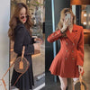Women Blazer Dress Double Breasted Long Sleeve Dress Autumn Solid Color Pleated Slim Fitting Blazers Dress Chic Tops