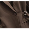 Women Blazer Lapel Brown Pocket Long Sleeve Loose Jacket Spring Autumn Designed Office Suits Coat Female