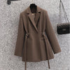 Women Blazer Lapel Brown Pocket Long Sleeve Loose Jacket Spring Autumn Designed Office Suits Coat Female