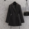Women Blazer Lapel Brown Pocket Long Sleeve Loose Jacket Spring Autumn Designed Office Suits Coat Female