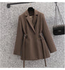 Women Blazer Lapel Brown Pocket Long Sleeve Loose Jacket Spring Autumn Designed Office Suits Coat Female