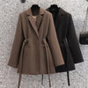Women Blazer Lapel Brown Pocket Long Sleeve Loose Jacket Spring Autumn Designed Office Suits Coat Female