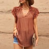 Women Blouse Summer Ruffled Chiffon Shirt Short Sleeve Office Ladies Elegant Tops Casual V Neck String Blouse Shirt
