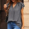 Women Blouse Summer Ruffled Chiffon Shirt Short Sleeve Office Ladies Elegant Tops Casual V Neck String Blouse Shirt