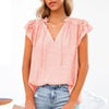 Women Blouse Summer Ruffled Chiffon Shirt Short Sleeve Office Ladies Elegant Tops Casual V Neck String Blouse Shirt