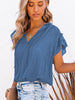 Women Blouse Summer Ruffled Chiffon Shirt Short Sleeve Office Ladies Elegant Tops Casual V Neck String Blouse Shirt
