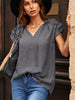 Women Blouse Summer Ruffled Chiffon Shirt Short Sleeve Office Ladies Elegant Tops Casual V Neck String Blouse Shirt
