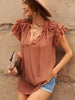 Women Blouse Summer Ruffled Chiffon Shirt Short Sleeve Office Ladies Elegant Tops Casual V Neck String Blouse Shirt