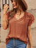Women Blouse Summer Ruffled Chiffon Shirt Short Sleeve Office Ladies Elegant Tops Casual V Neck String Blouse Shirt