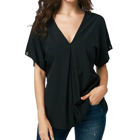 Fashion Women Blouse V Neck Short Slit Sleeve Sexy Tops Ladies Casual Solid Shirt 2022 New Simple Design Women Blouse tops