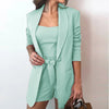 Women Clothing Blazer Sexy Slash Neck Office Long Sleeve Suit Coat+Skirt Set Pink Blazer