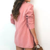 Women Clothing Blazer Sexy Slash Neck Office Long Sleeve Suit Coat+Skirt Set Pink Blazer