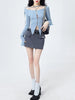 Women Crop Blazer Skirt Suits With Blouse Girl Skirts Korea Short Skirt Blouse Blazer Y2k Ladies 3 Pieces Set